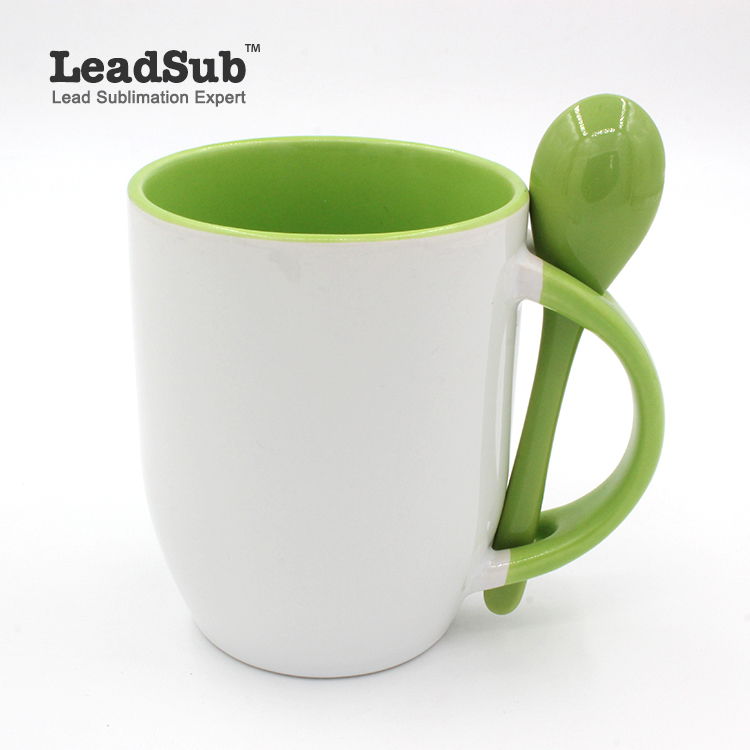 Inside and Handle Color 11oz Mugs with Spoon