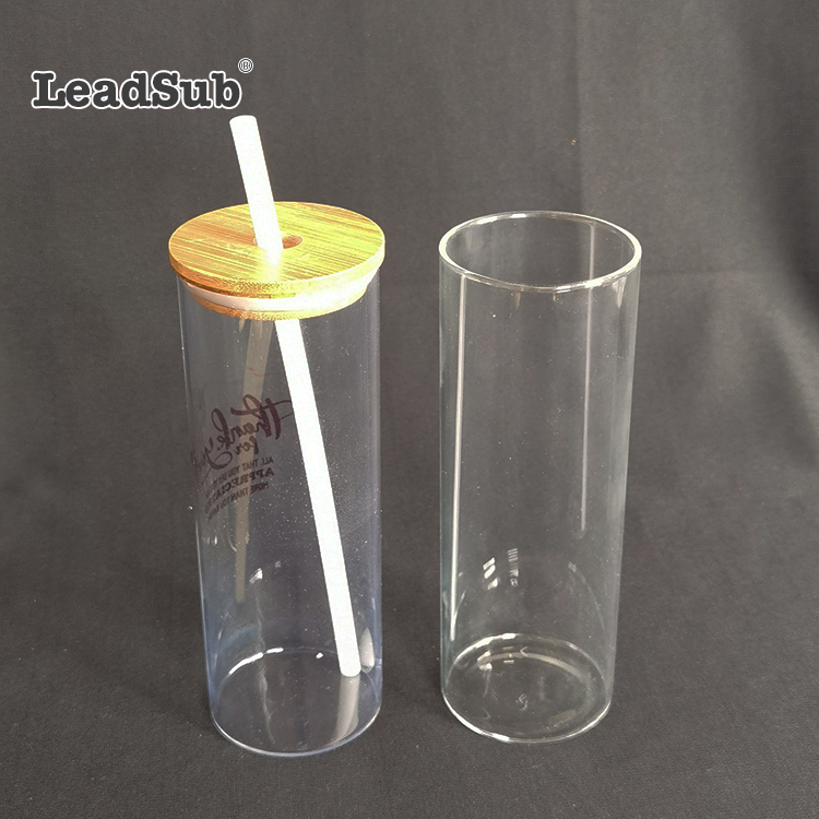 500ml straight glass bottle with straw-transparent